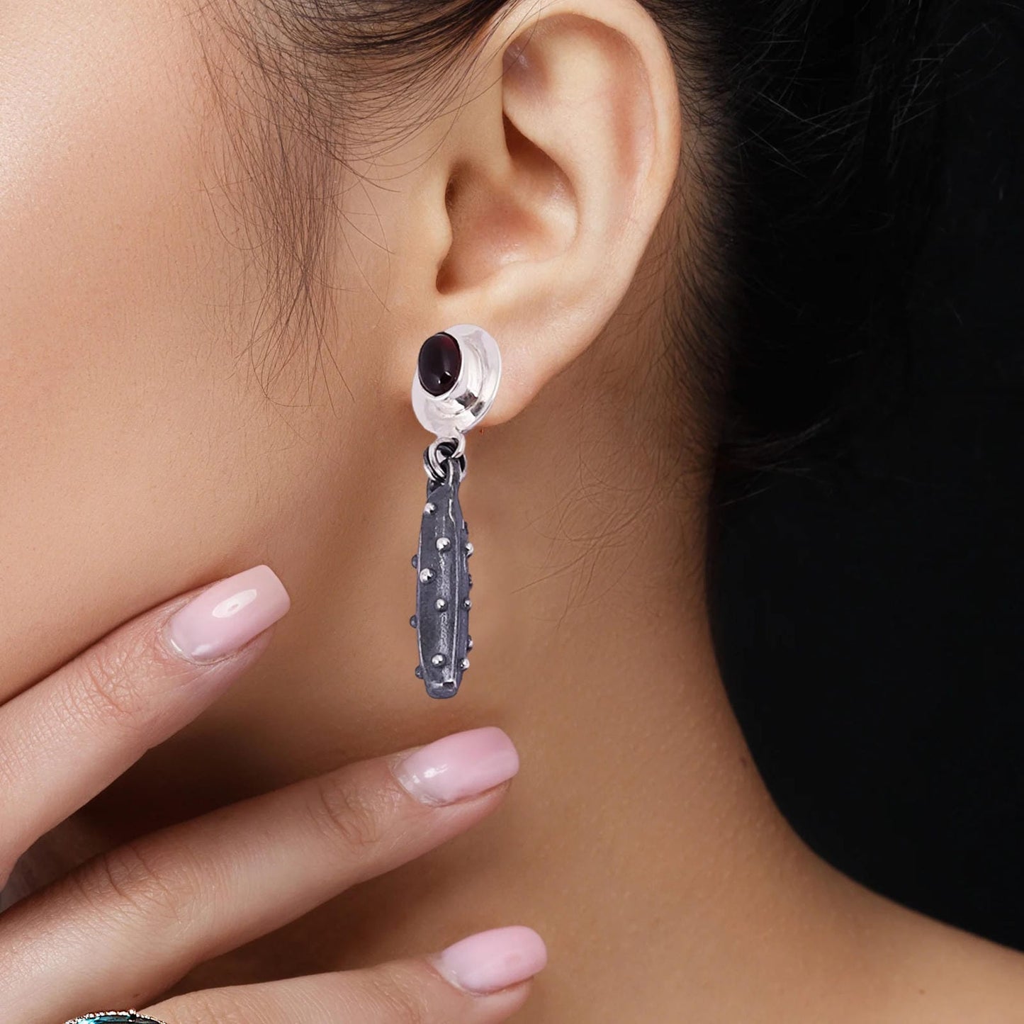 Baroque Pearl & Garnet 925 Sterling Silver Necklace Set