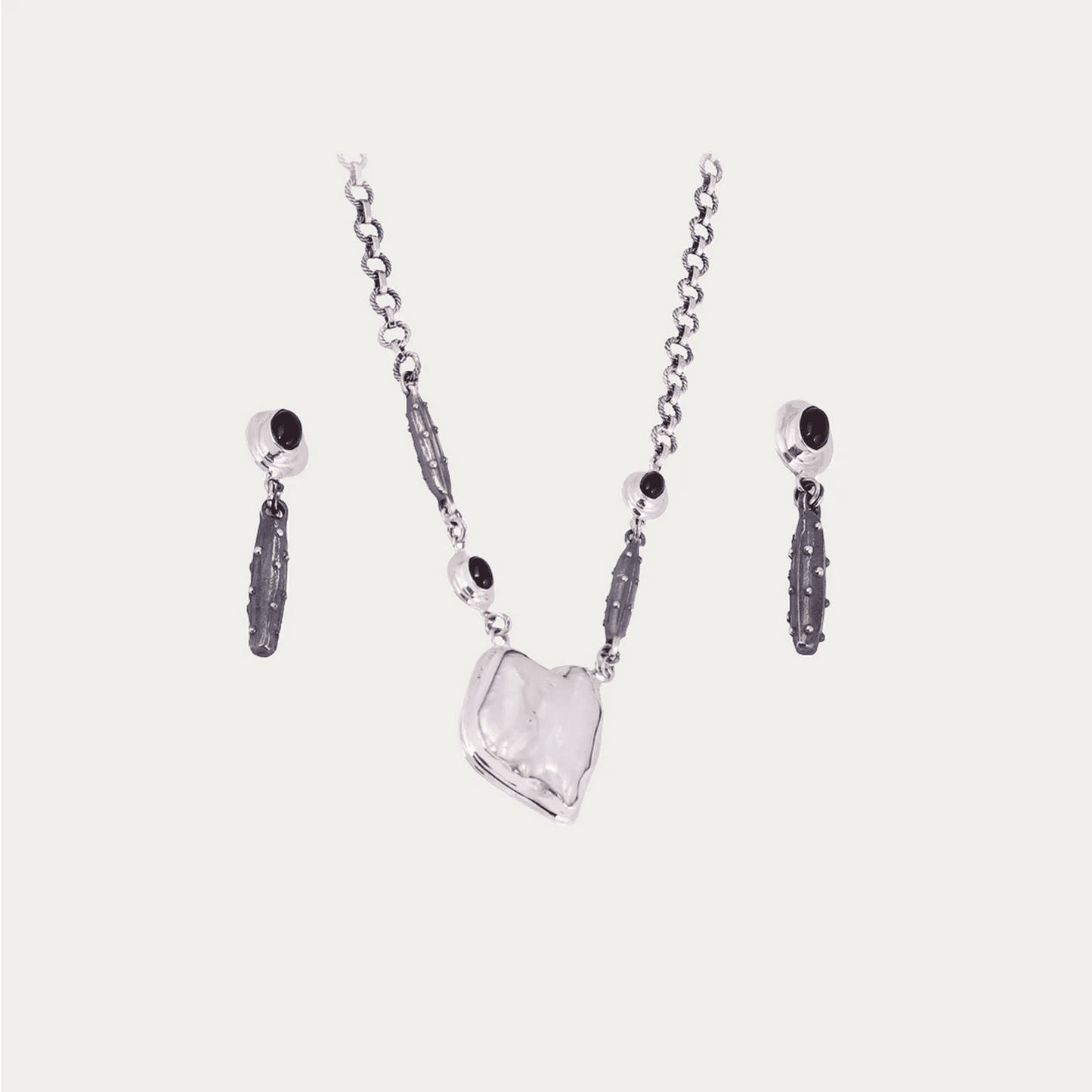 Baroque Pearl & Garnet 925 Sterling Silver Necklace Set