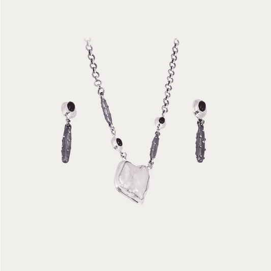 Baroque Pearl & Garnet 925 Sterling Silver Necklace Set