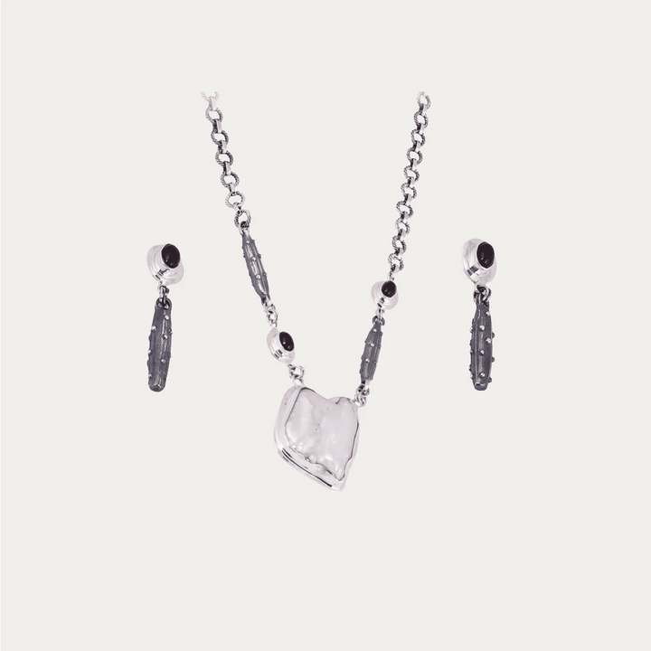 Baroque Pearl & Garnet 925 Sterling Silver Necklace Set