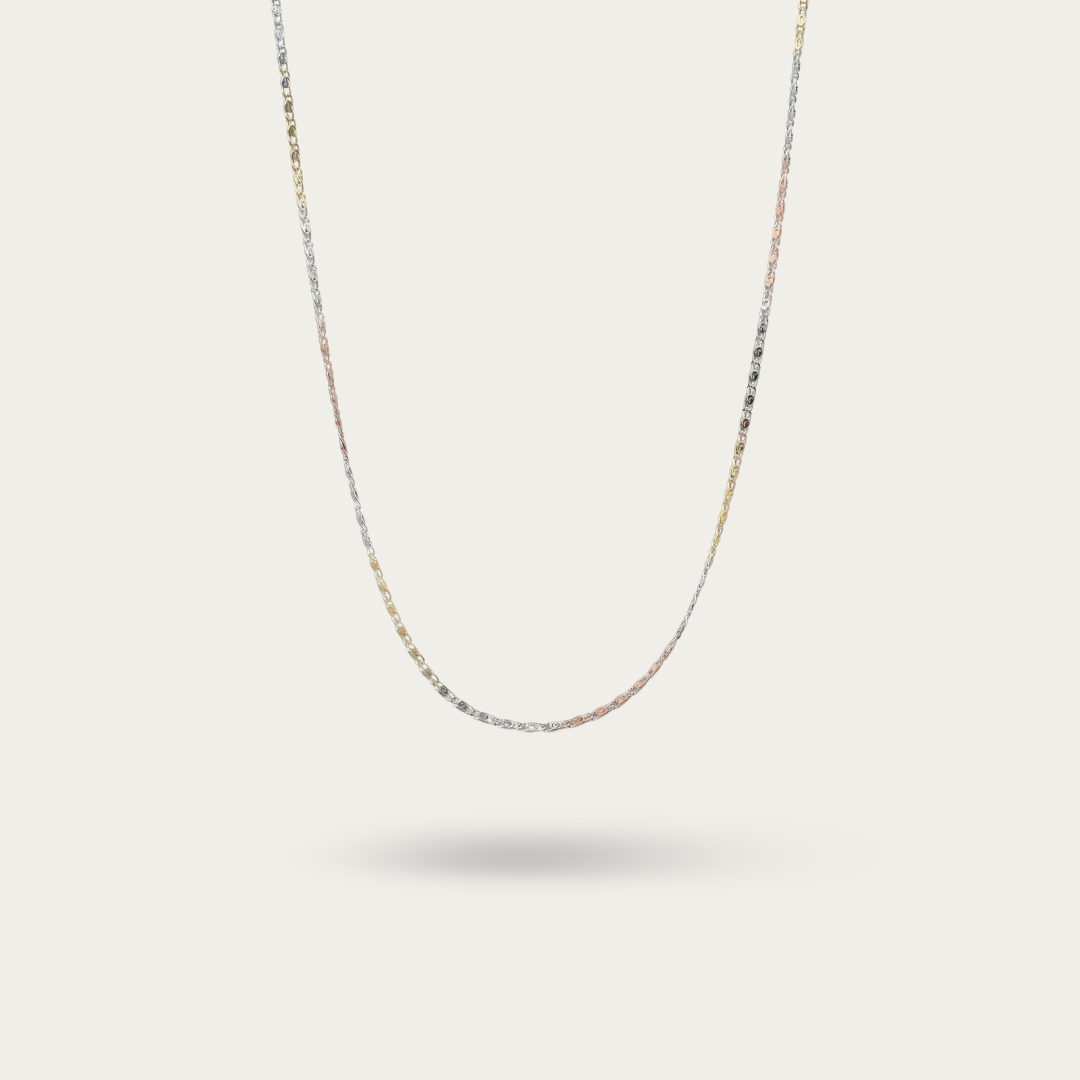 Triple Tone Fine Link Chain Necklace for Women
