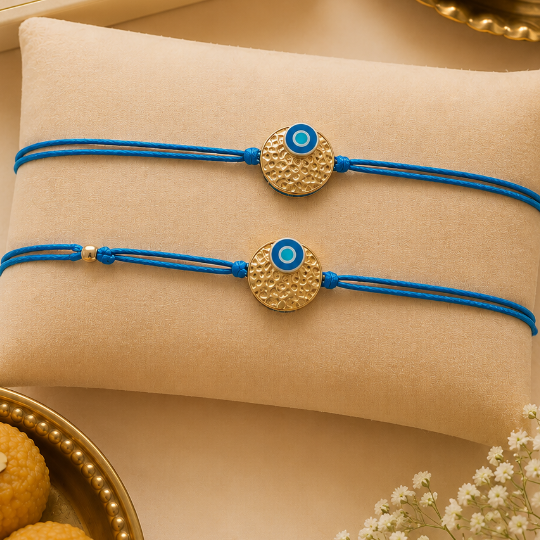 Blisse Allure Sterling Silver Nazar Rakhi in Hammered Gold disc