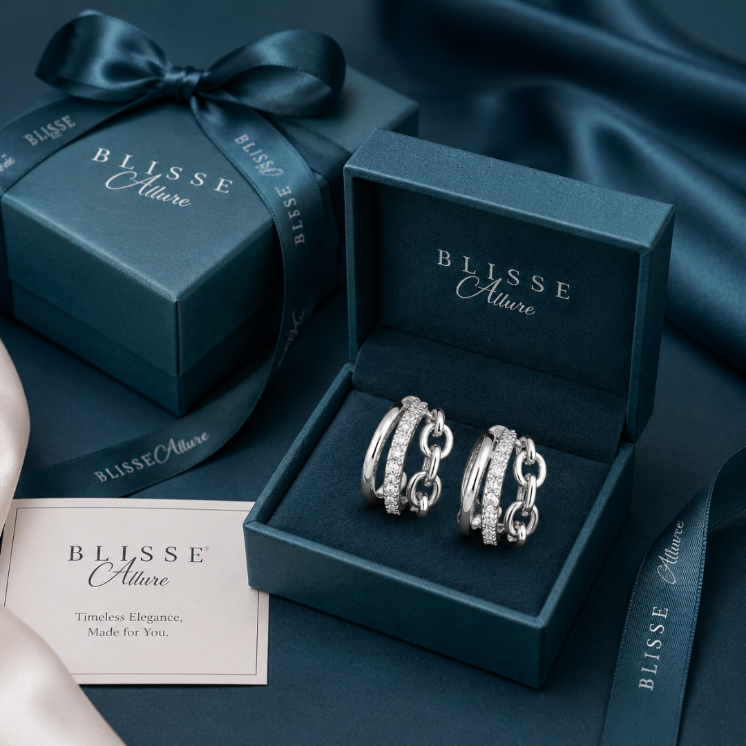 Blisseallure 925 Sterling Silver Multi-Row Chain & CZ Hoop Earrings