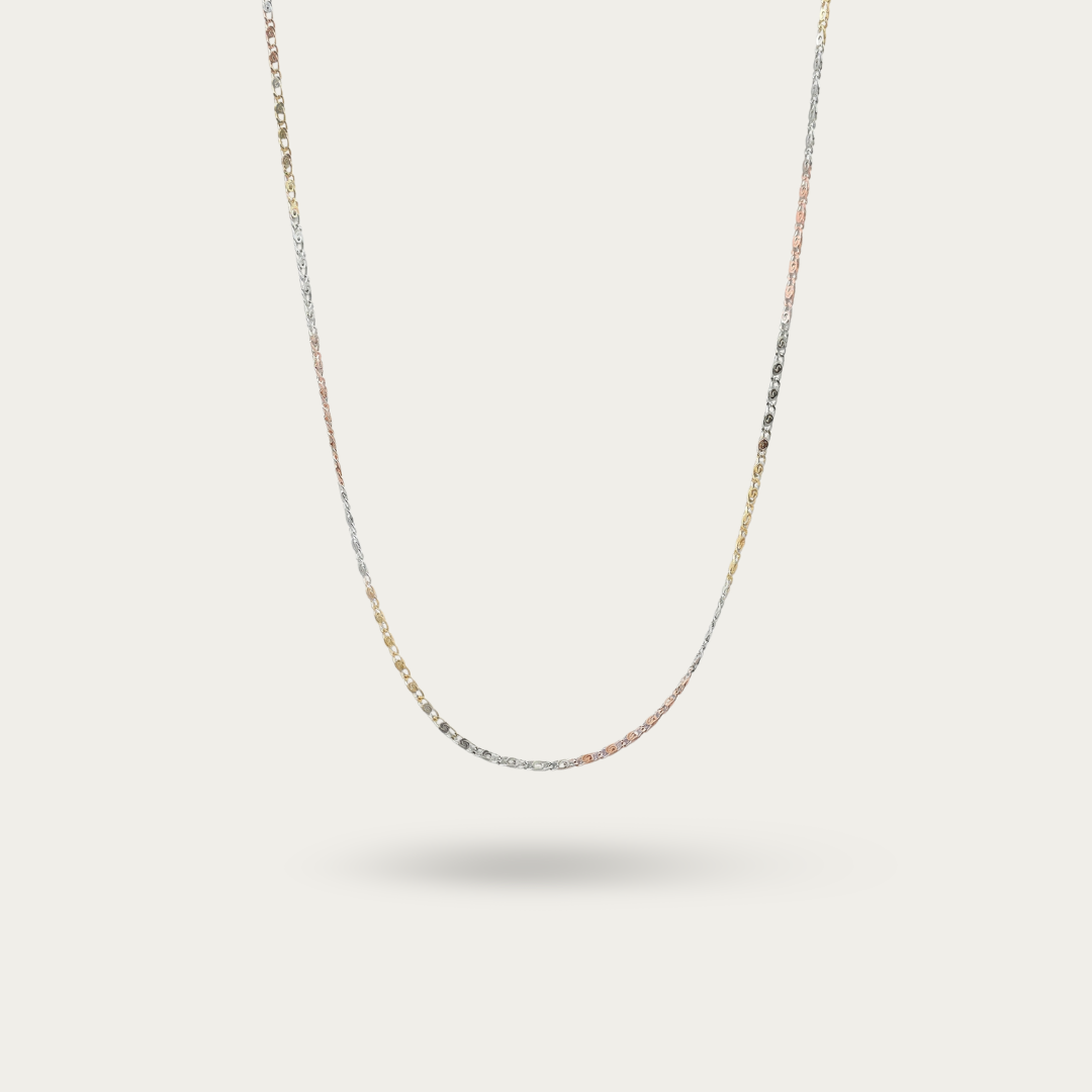 Triple Tone Box Link Chain Necklace for Women