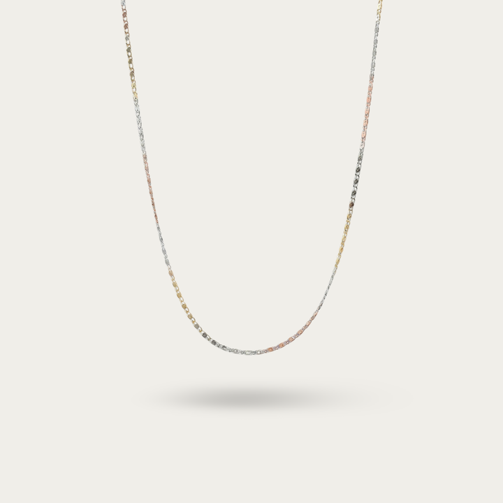 Triple Tone Box Link Chain Necklace for Women