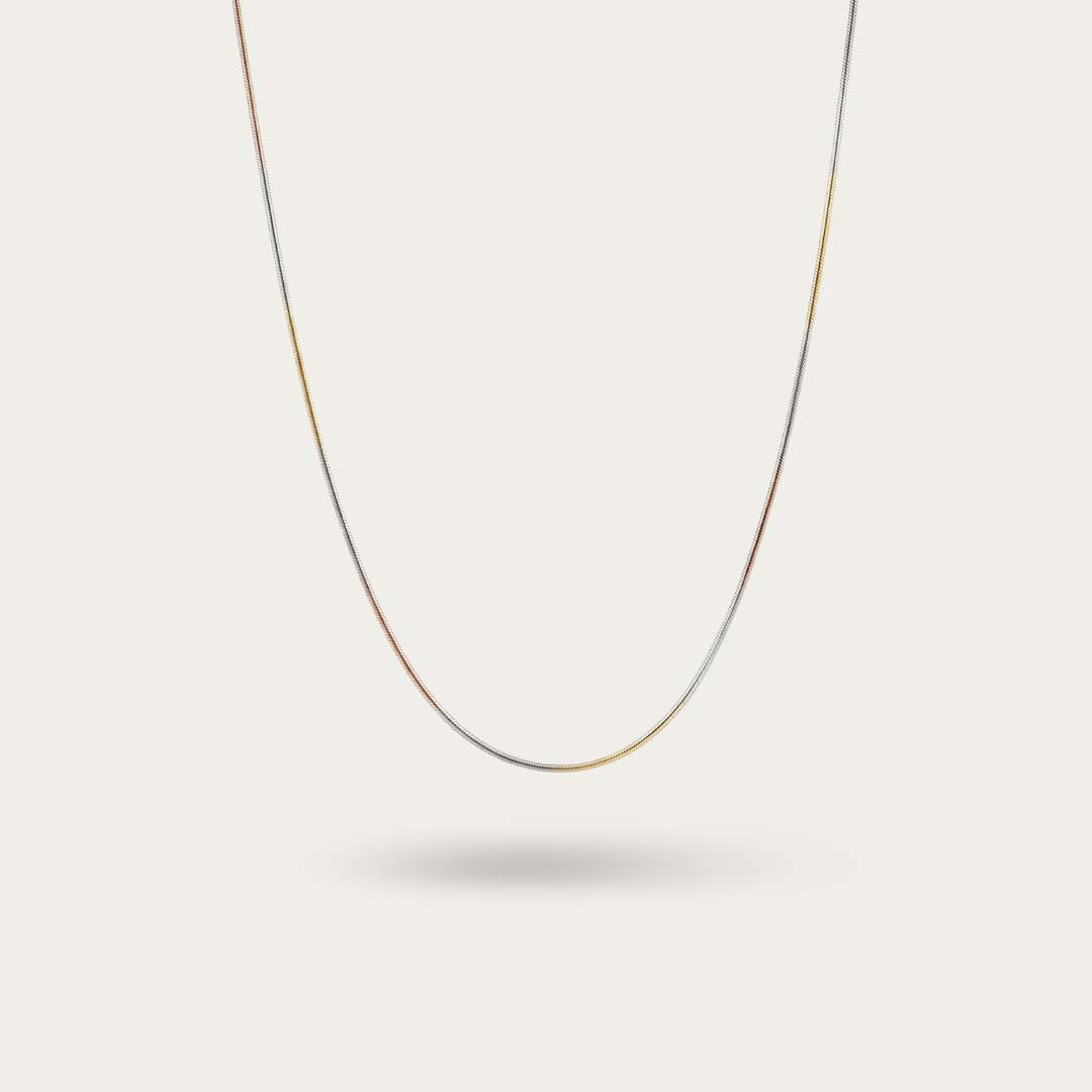 Triple Tone Flat Snake Chain Necklace for Women
