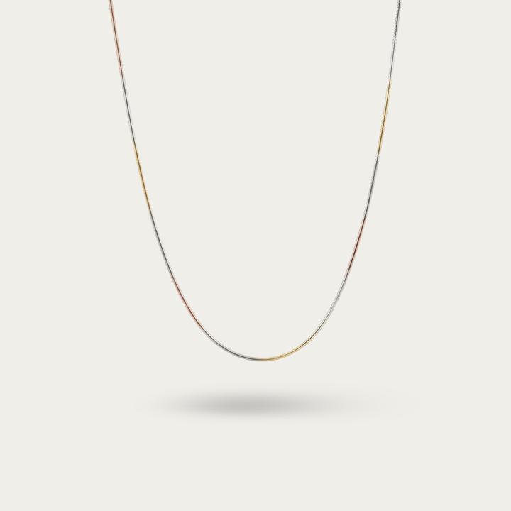 Triple Tone Flat Snake Chain Necklace for Women