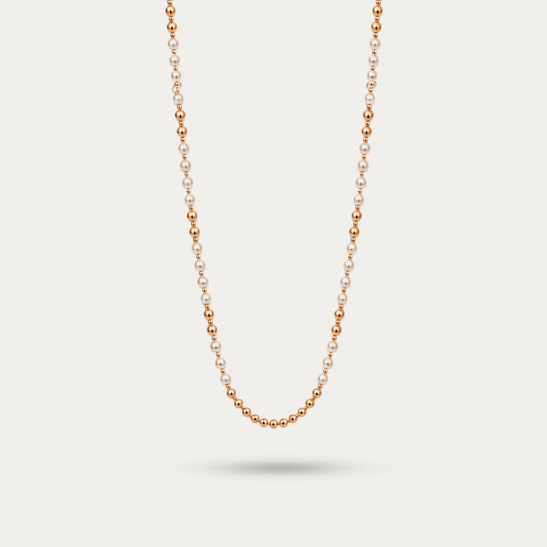 Blisse allure 925 Sterling Silver Rose Gold Plated Pearl & Faceted Bead Long Necklace