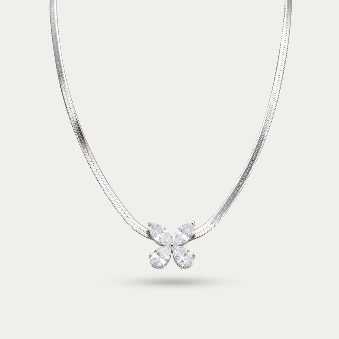 Blisse allure Sparkling Pear-Cut CZ Floral Pendant on 925 Sterling Silver Flat Chain
