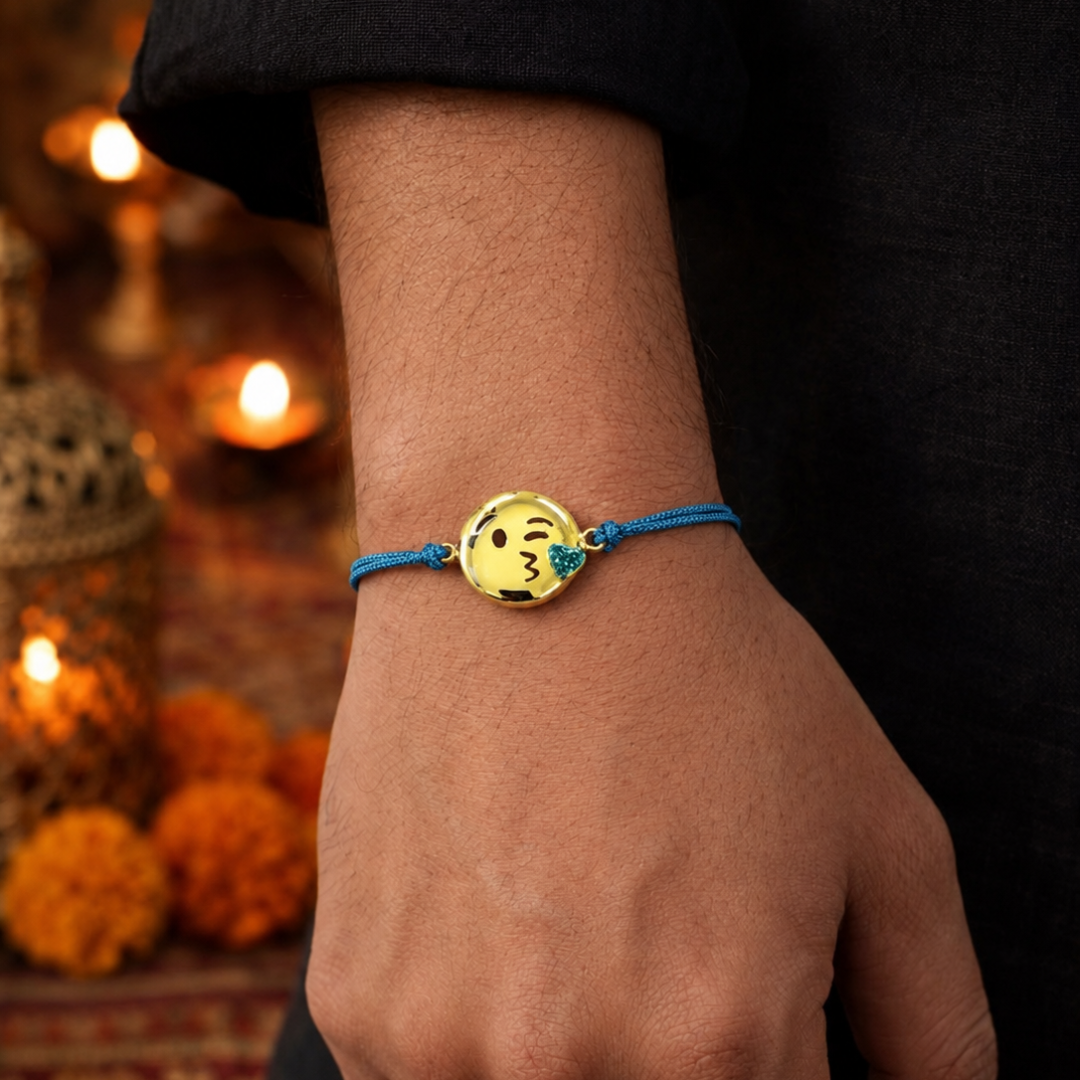 Blisse Allure 925 sterling Cute Kiss emoji silver rakhi for your brother