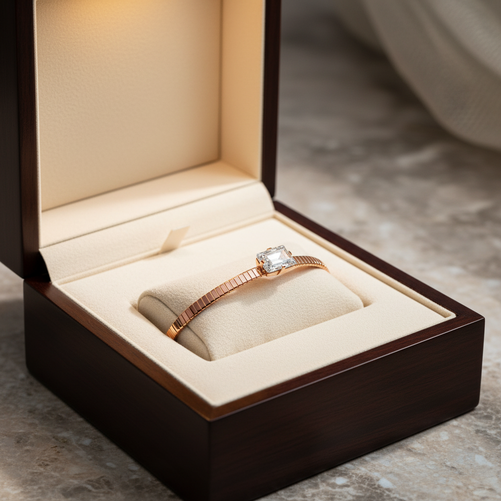 Blisse Allure Luxury Rose Gold Bracelet with Emerald-Cut Diamond