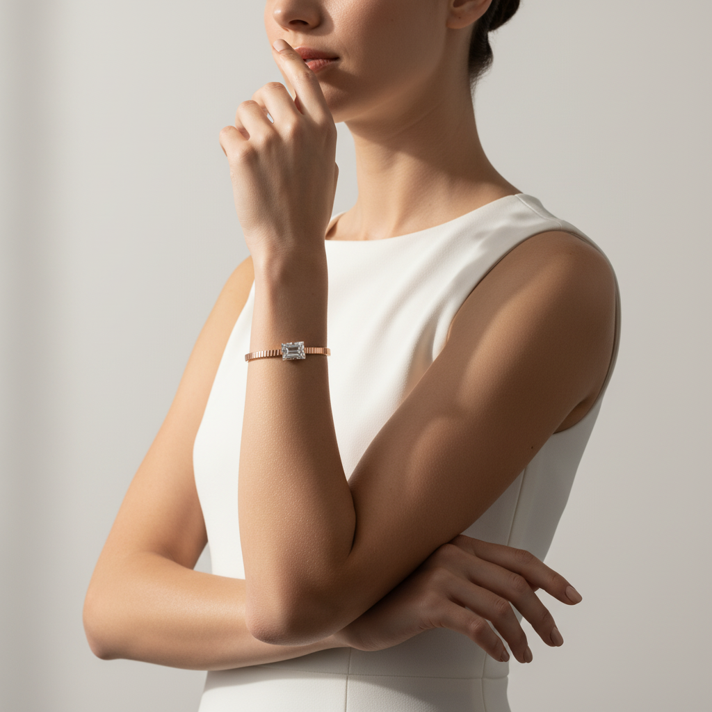 Blisse Allure Luxury Rose Gold Bracelet with Emerald-Cut Diamond