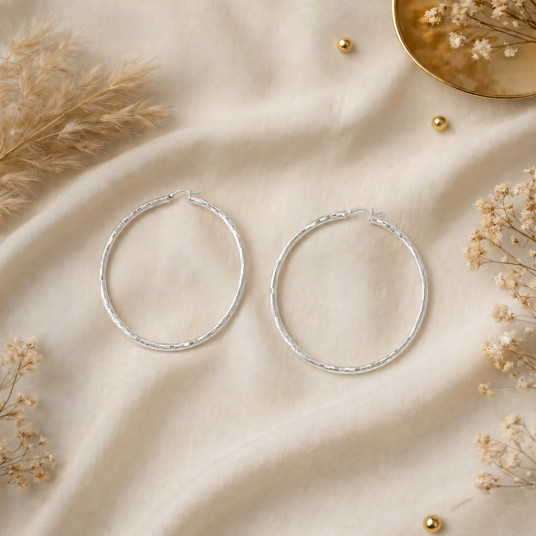 BlisseAllure – 925 Sterling Silver Prism Texture Hoop Earrings