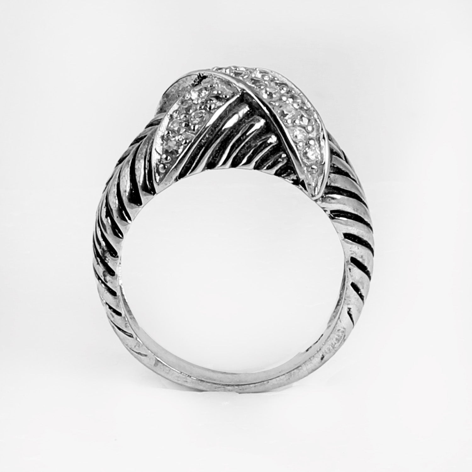 BlisseAllure 925 Sterling Silver Ring with Leaf-Inspired Pattern and Cross Stone Accent For Men