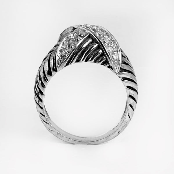 BlisseAllure 925 Sterling Silver Ring with Leaf-Inspired Pattern and Cross Stone Accent For Men