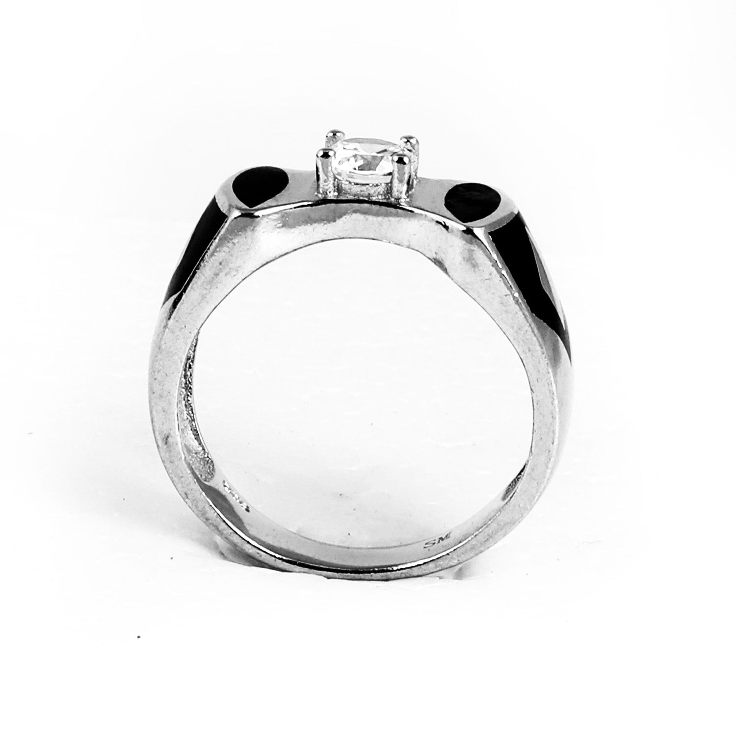 Blisse Allure 925 Sterling Silver Ring with Black Enamel and Center Diamond Accent For Men