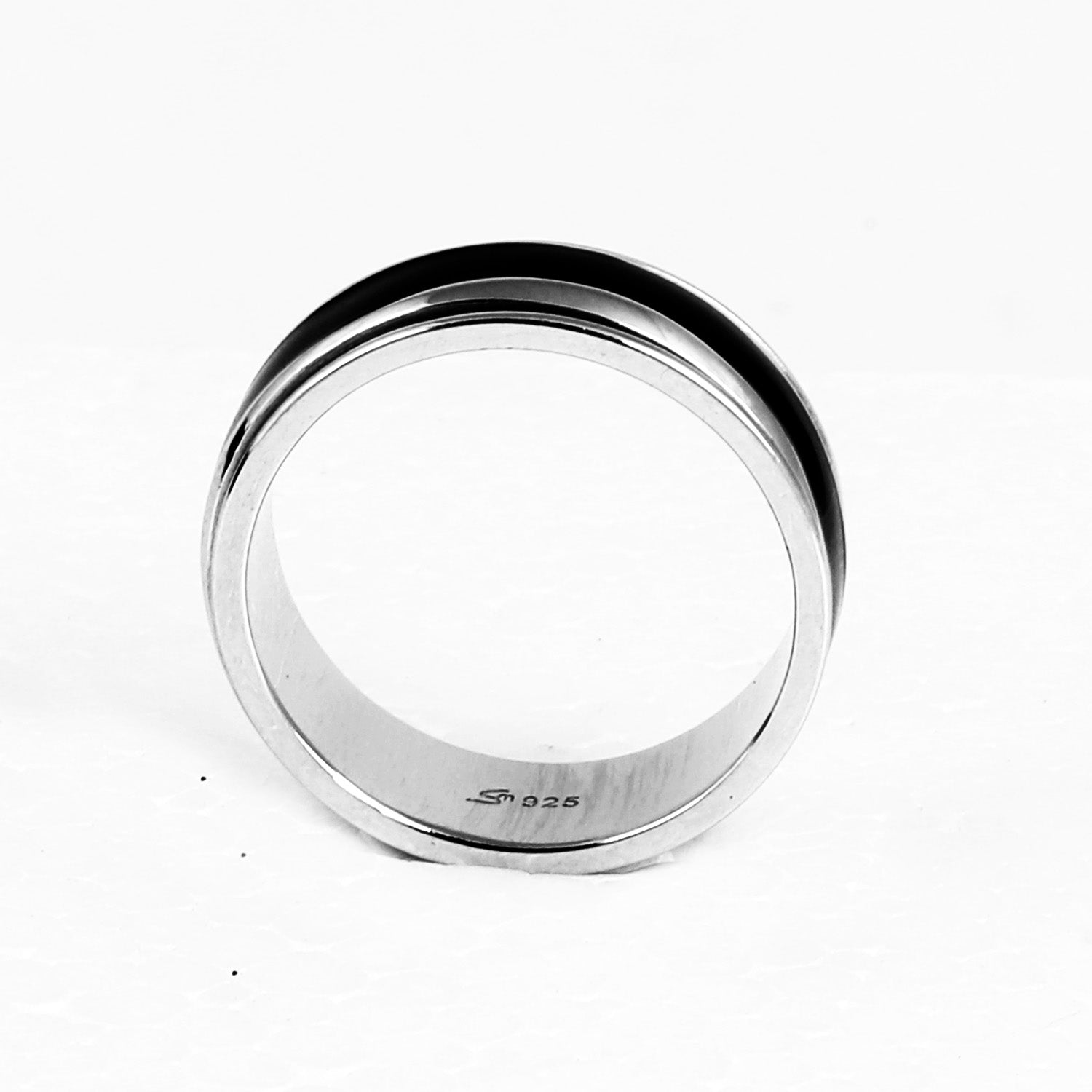 Blisse Allure 925 Sterling Silver Band with Rotating  Black Inlay for Men