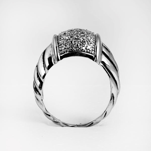 Blisse Allure 925 Sterling Silver Men's Ring with Twisted Band & Rectangular Sparkle