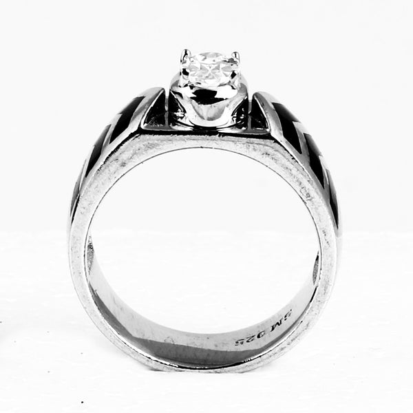 Blisse Allure 925 Sterling Silver Ring for Men with Chevron Design and Oval-Cut Gemstone