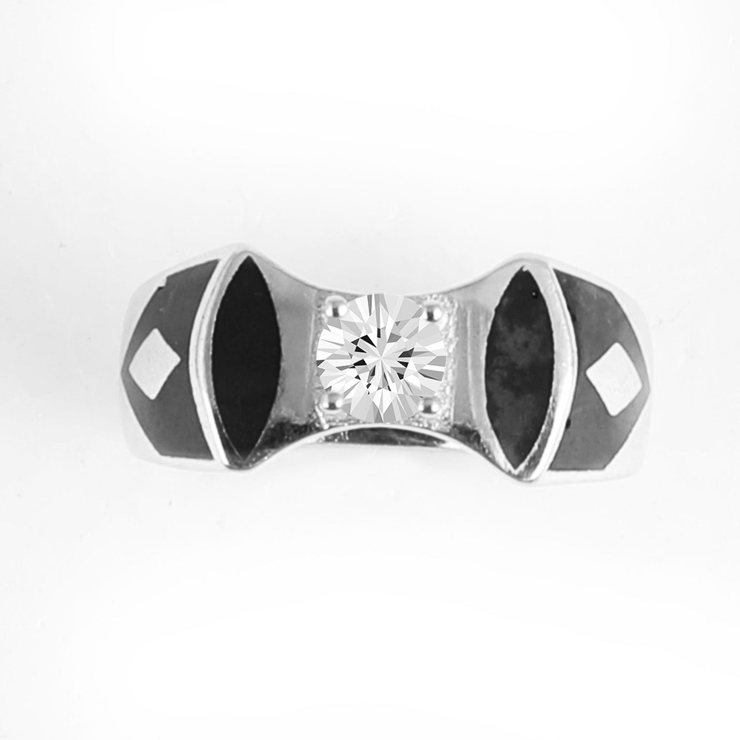Blisse Allure 925 Sterling Silver Ring with Black Enamel and Center Diamond Accent For Men