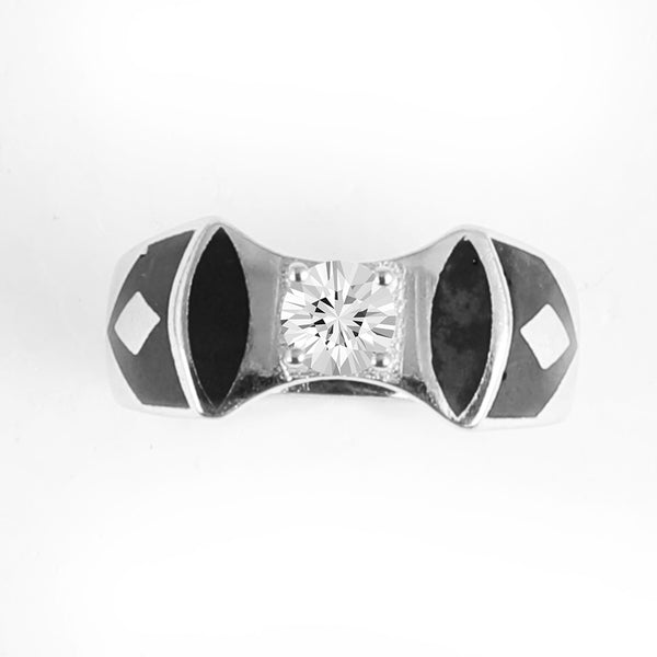 Blisse Allure 925 Sterling Silver Ring with Black Enamel and Center Diamond Accent For Men