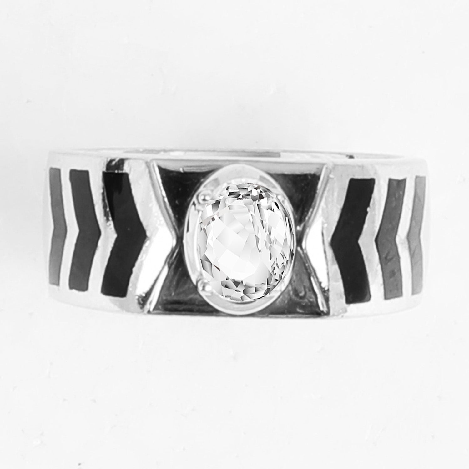 Blisse Allure 925 Sterling Silver Ring for Men with Chevron Design and Oval-Cut Gemstone