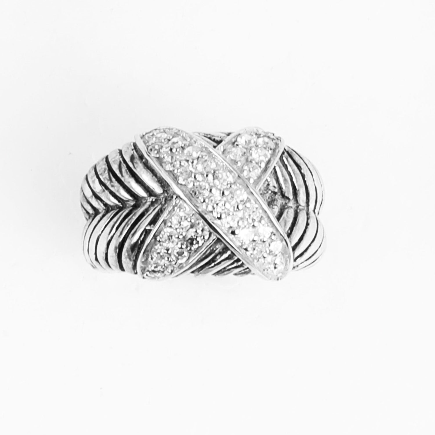 BlisseAllure 925 Sterling Silver Ring with Leaf-Inspired Pattern and Cross Stone Accent For Men