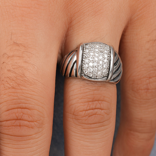 Blisse Allure 925 Sterling Silver Men's Ring with Twisted Band & Rectangular Sparkle