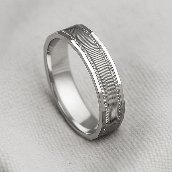 Blisse Allure 925 Sterling Silver Men's Band with Beaded Edge Detailing