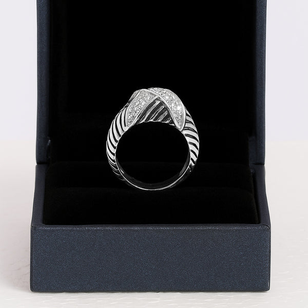 BlisseAllure 925 Sterling Silver Ring with Leaf-Inspired Pattern and Cross Stone Accent For Men