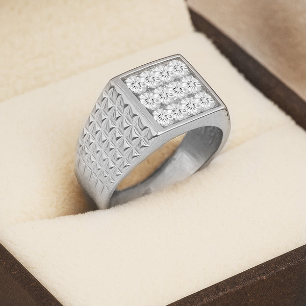 Blisse Allure 925 Sterling Silver Ring with Diamond-Cut Pattern for Men