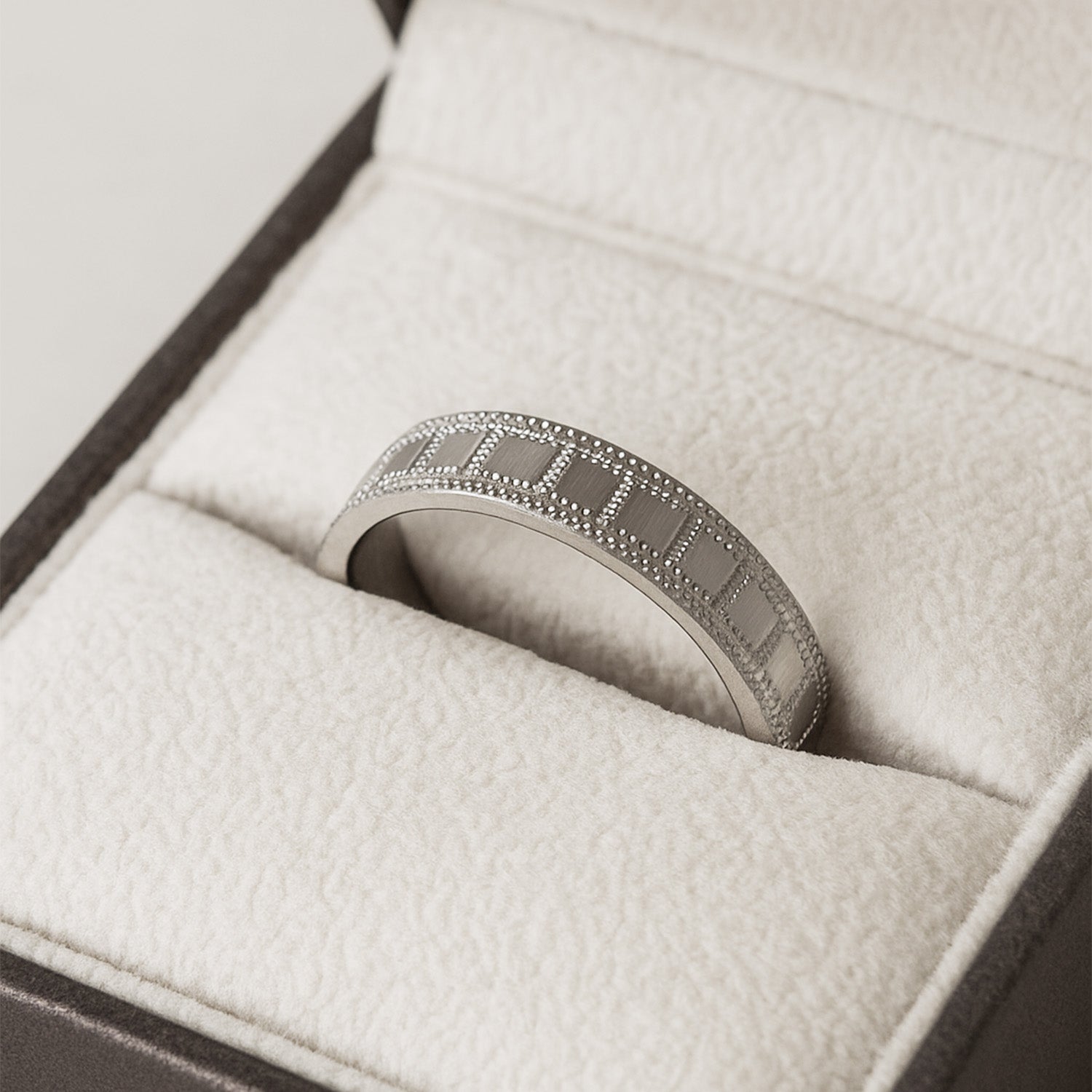 BlisseAllure 925 Sterling Silver Men's Band with Rectangular Beaded Design