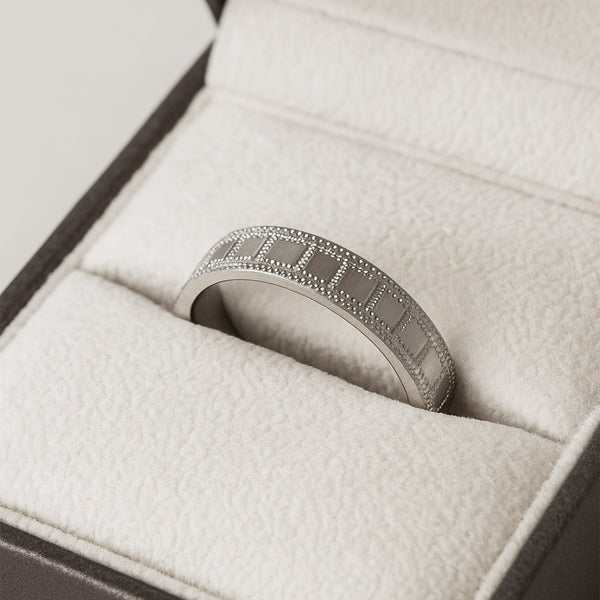 BlisseAllure 925 Sterling Silver Men's Band with Rectangular Beaded Design