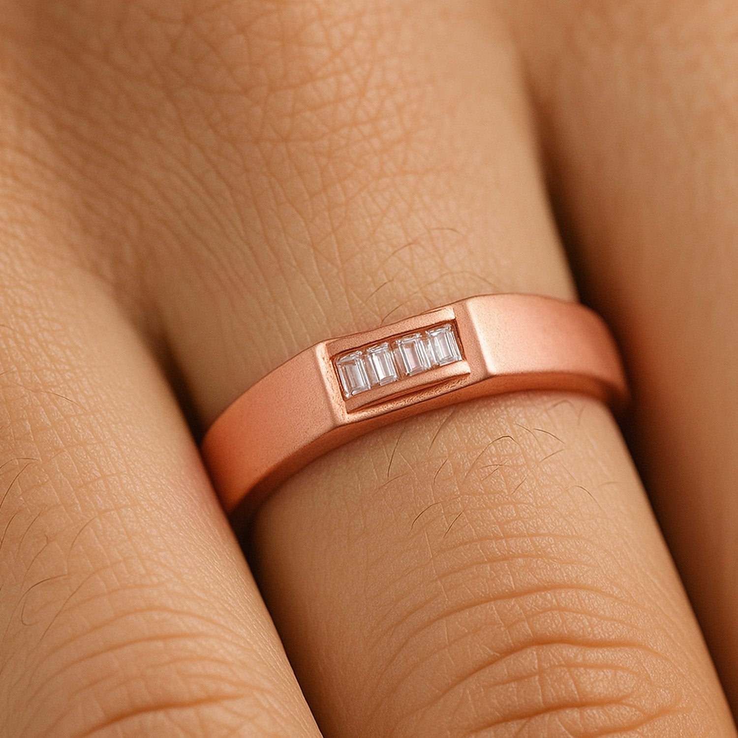 Blisse Allure 925 Sterling Silver Band with Rectangular Three-Stone Setting in Rose Gold FinishFor Men