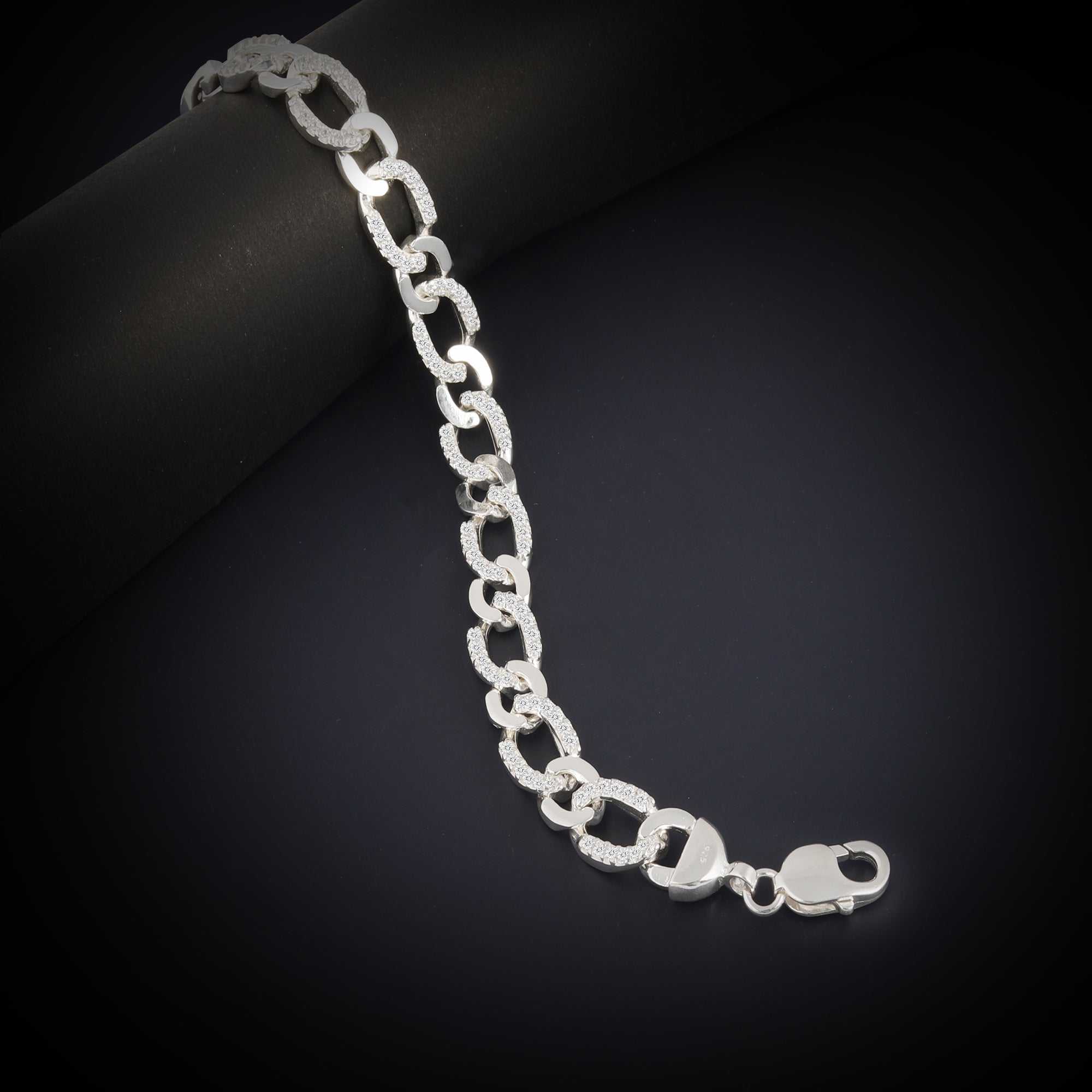 Blisse Allure 925 Sparkling Silver Cuban Link Men's Bracelet with Diamond-Cut Texture
