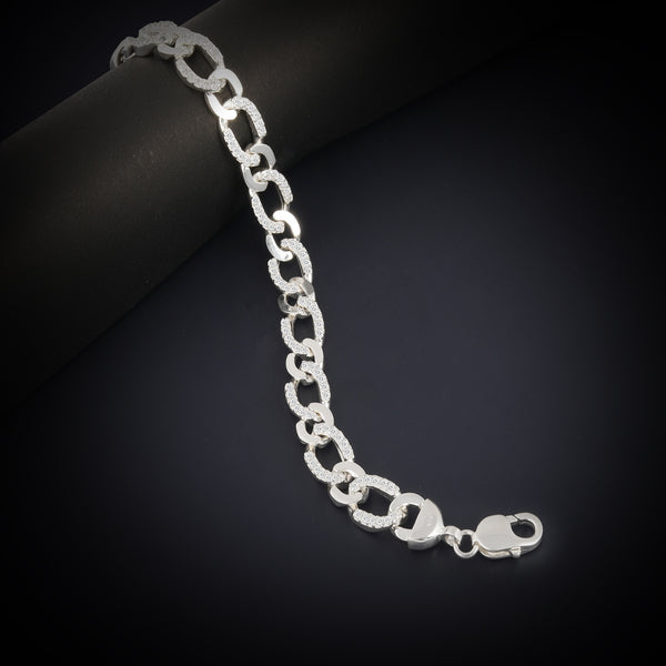 Blisse Allure 925 Sparkling Silver Cuban Link Men's Bracelet with Diamond-Cut Texture