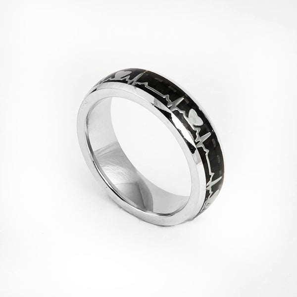 Blisse Allure 925 Sterling Silver Vital Rhythm Band with Black Inlay For Men