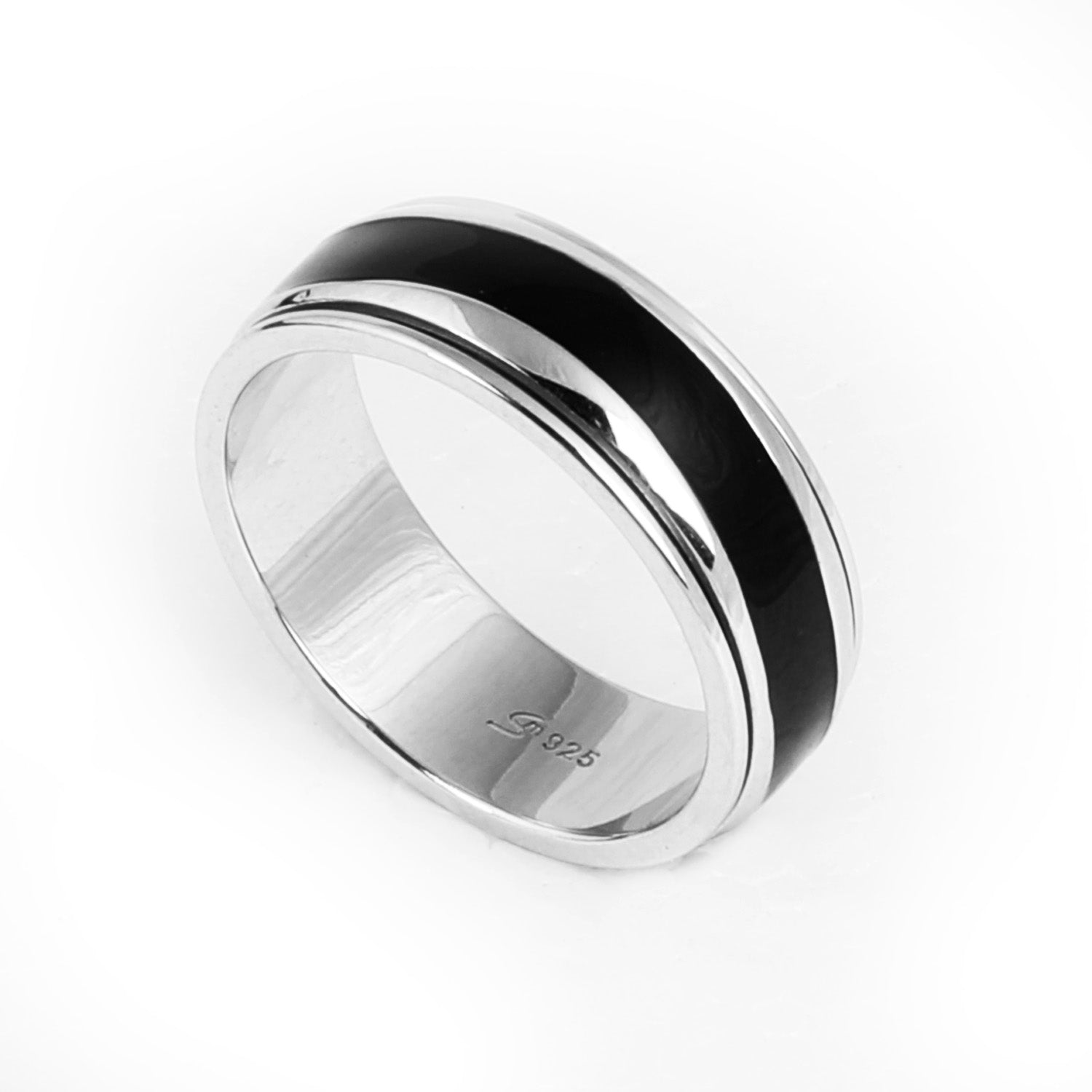 Blisse Allure 925 Sterling Silver Band with Rotating  Black Inlay for Men