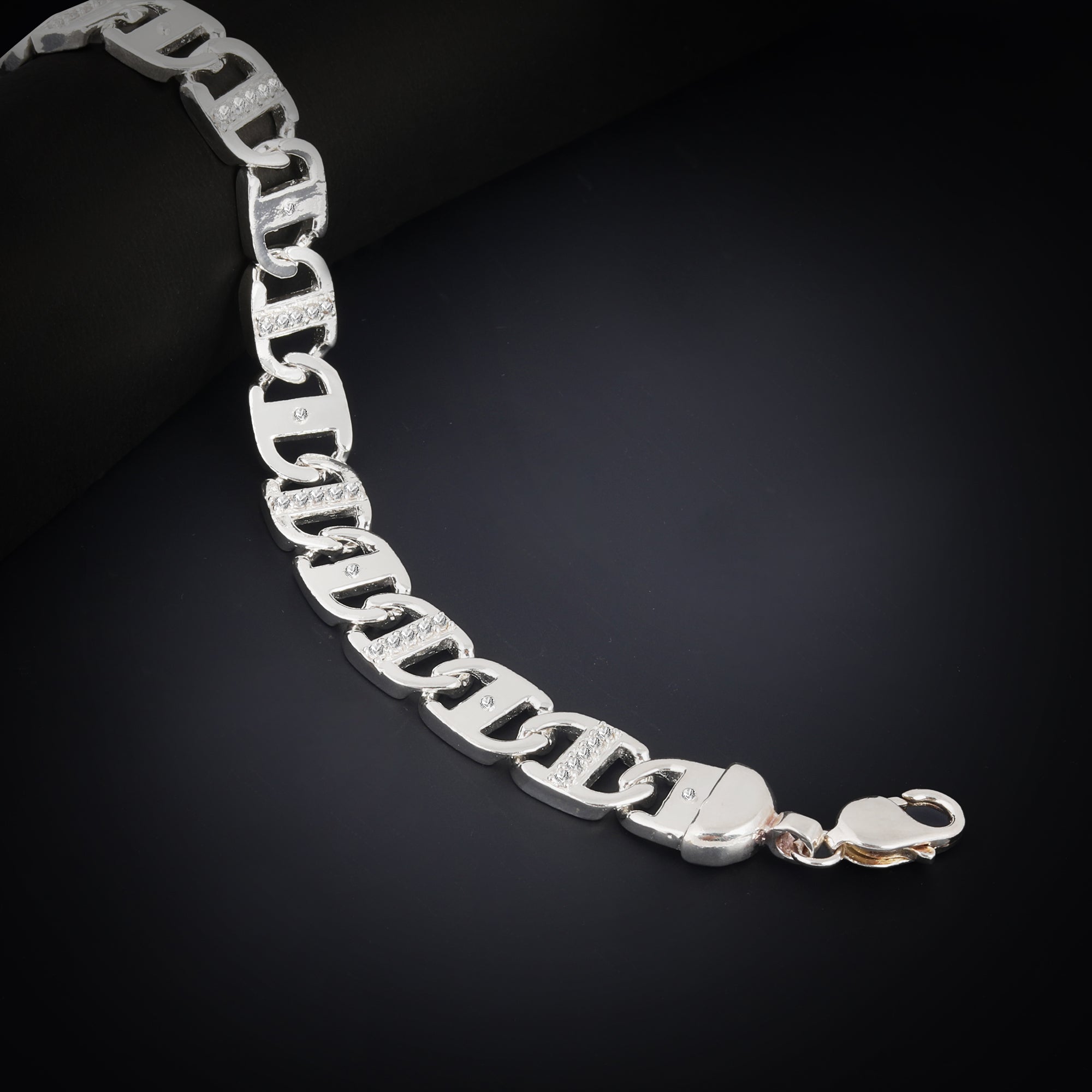 Blisse Allure 925 Sterling Silver Link Bracelet with CZ for Men
