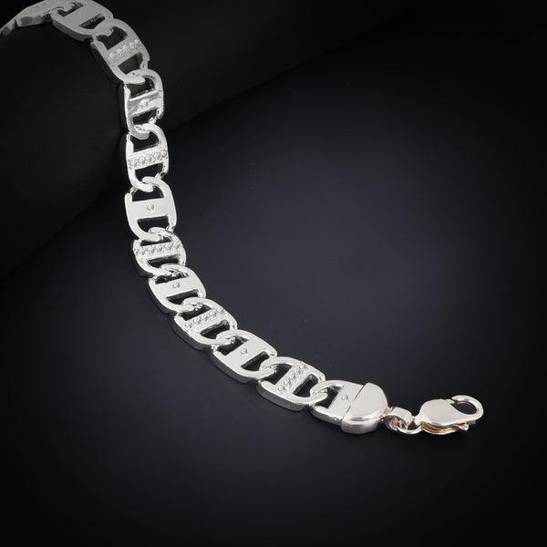 Blisse Allure 925 Sterling Silver Link Bracelet with CZ for Men