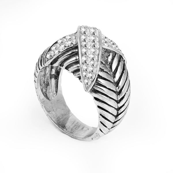 BlisseAllure 925 Sterling Silver Ring with Leaf-Inspired Pattern and Cross Stone Accent For Men