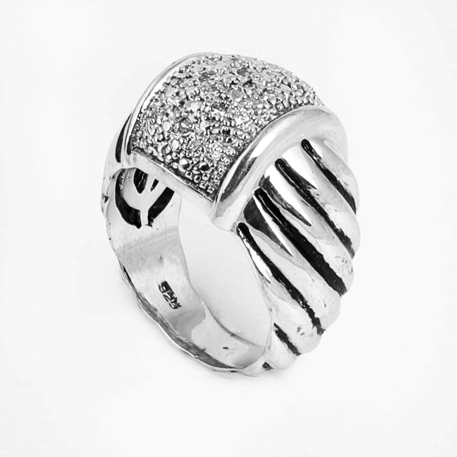 Blisse Allure 925 Sterling Silver Men's Ring with Twisted Band & Rectangular Sparkle