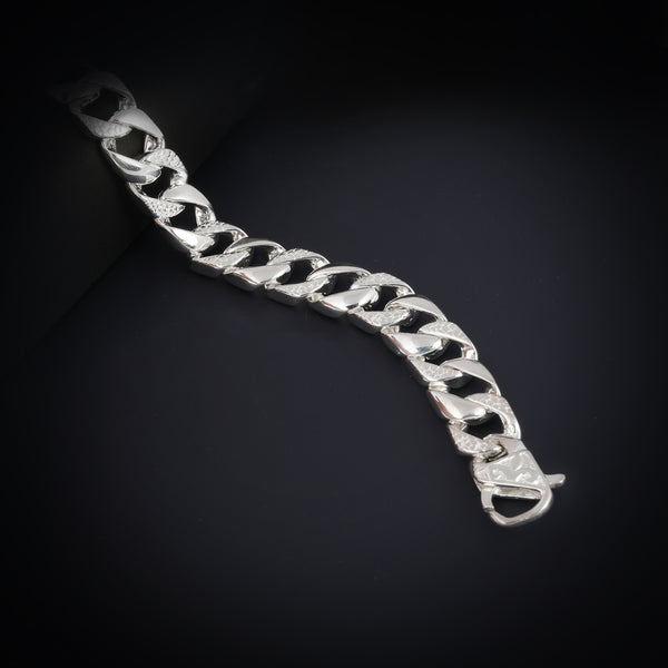 Blisse Allure 925 Bold Silver Cuban Link Men's Bracelet with Textured Accents