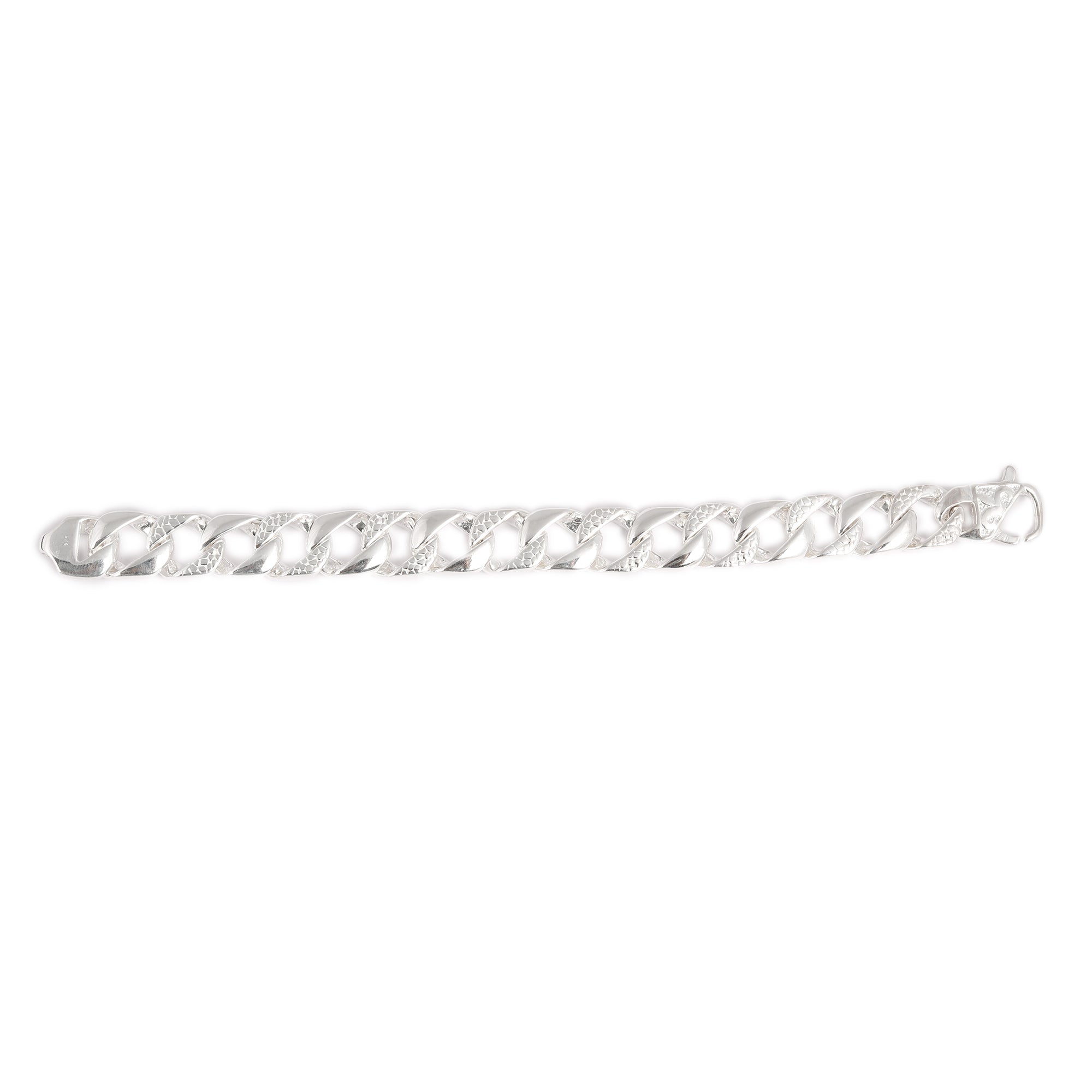 Blisse Allure 925 Bold Silver Cuban Link Men's Bracelet with Textured Accents