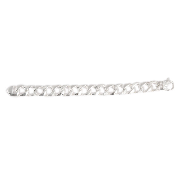 Blisse Allure 925 Bold Silver Cuban Link Men's Bracelet with Textured Accents