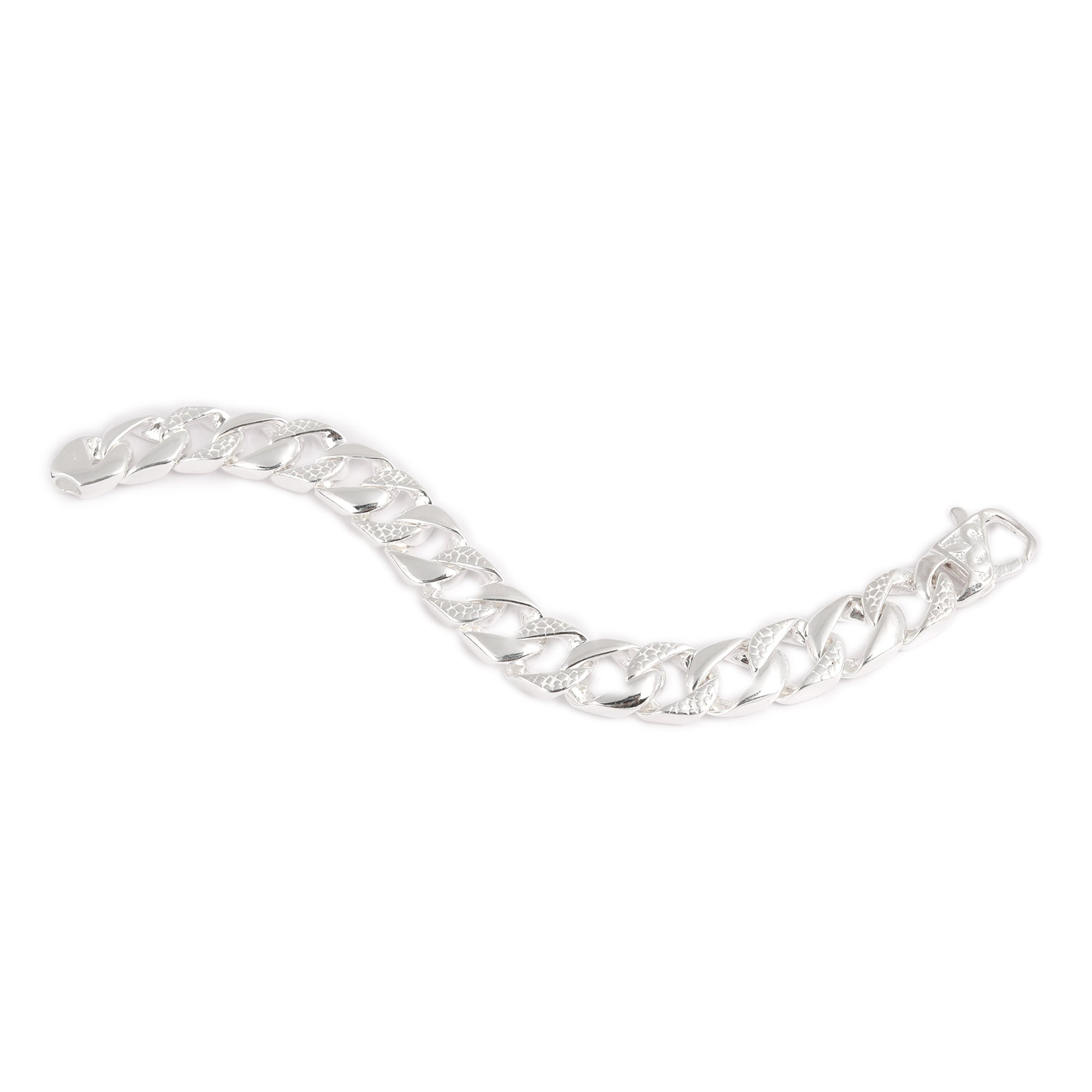 Blisse Allure 925 Bold Silver Cuban Link Men's Bracelet with Textured Accents