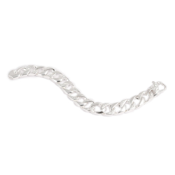 Blisse Allure 925 Bold Silver Cuban Link Men's Bracelet with Textured Accents