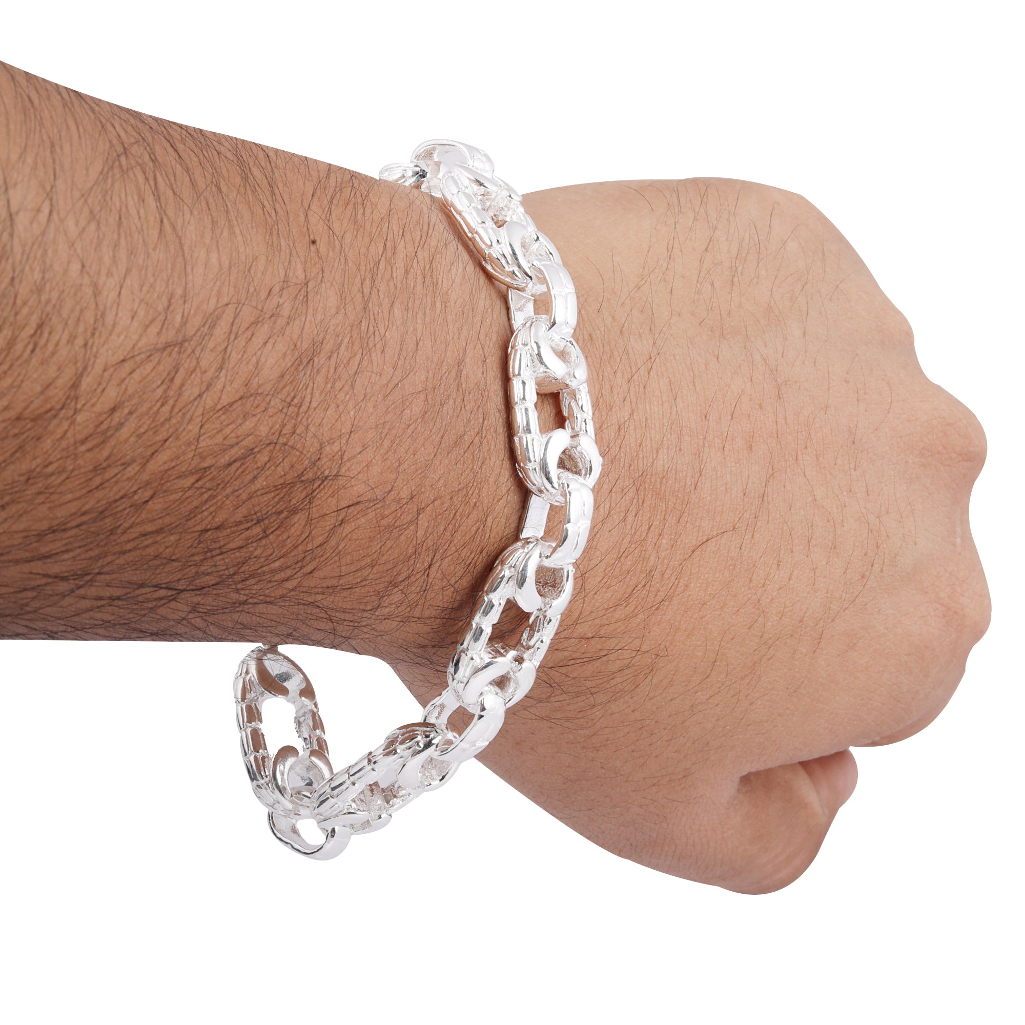 Blisse Allure 925 Elegant Hammered Silver Link Bracelet For Men
