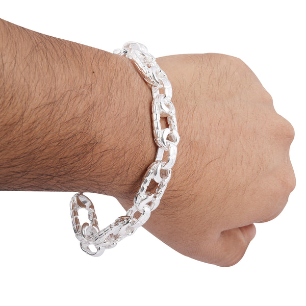 Blisse Allure 925 Elegant Hammered Silver Link Bracelet For Men