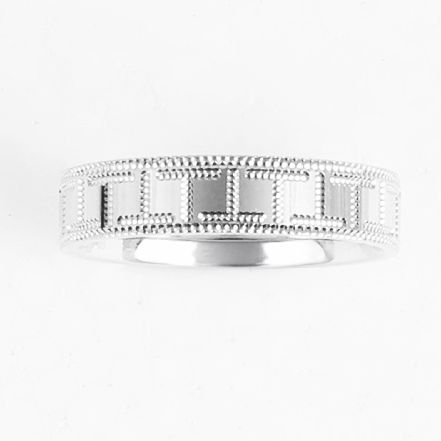 BlisseAllure 925 Sterling Silver Men's Band with Rectangular Beaded Design